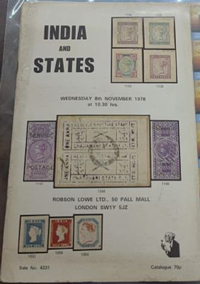 1978 ROBSON LOWE LTD SALE CATALOGUE OF INDIA &amp; STATES SALE WITH PRICE REALIZATION LIST. 