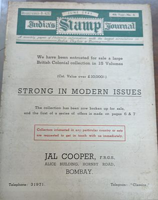 1941 June issue of INDIA'S STAMP JOURNAL.