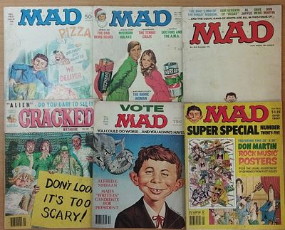 6 גליונות עיתוני הומור אמריקאיים 1976-1980, Mad, Cracked. . 5 גליונות MAD, וגליון אחד של 