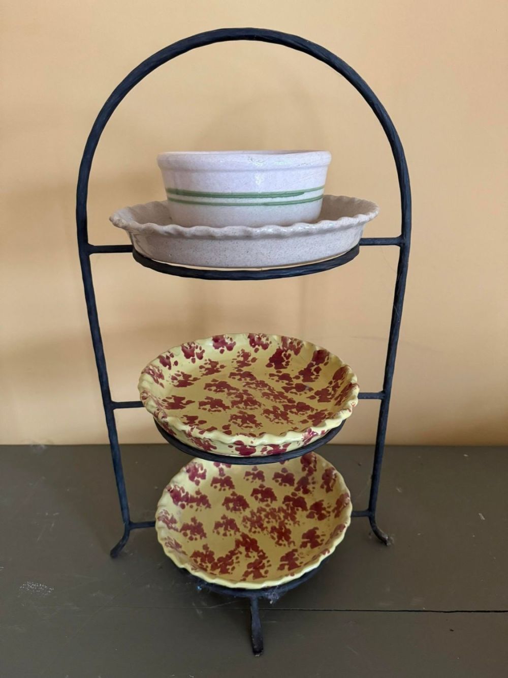 Lot 279: Tri Tier Display / Pie Stand, marked pottery