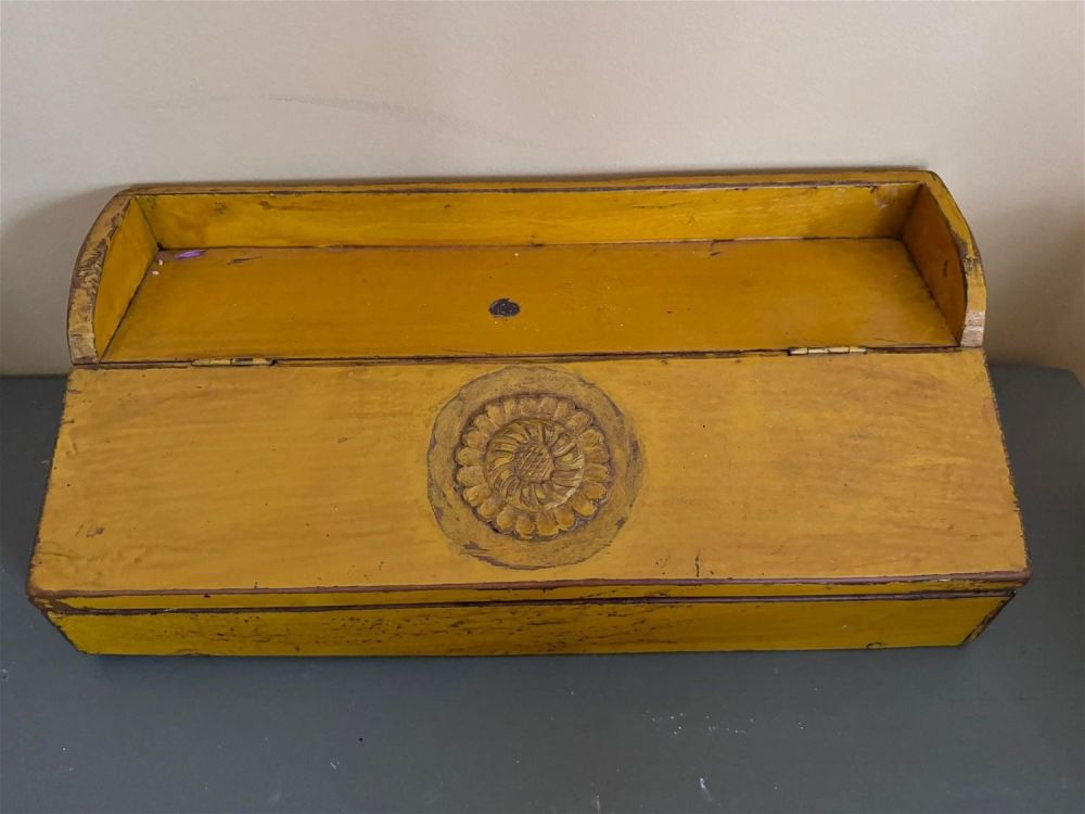 Lot 290: Painted Box w/ Craft Supplies and Labels