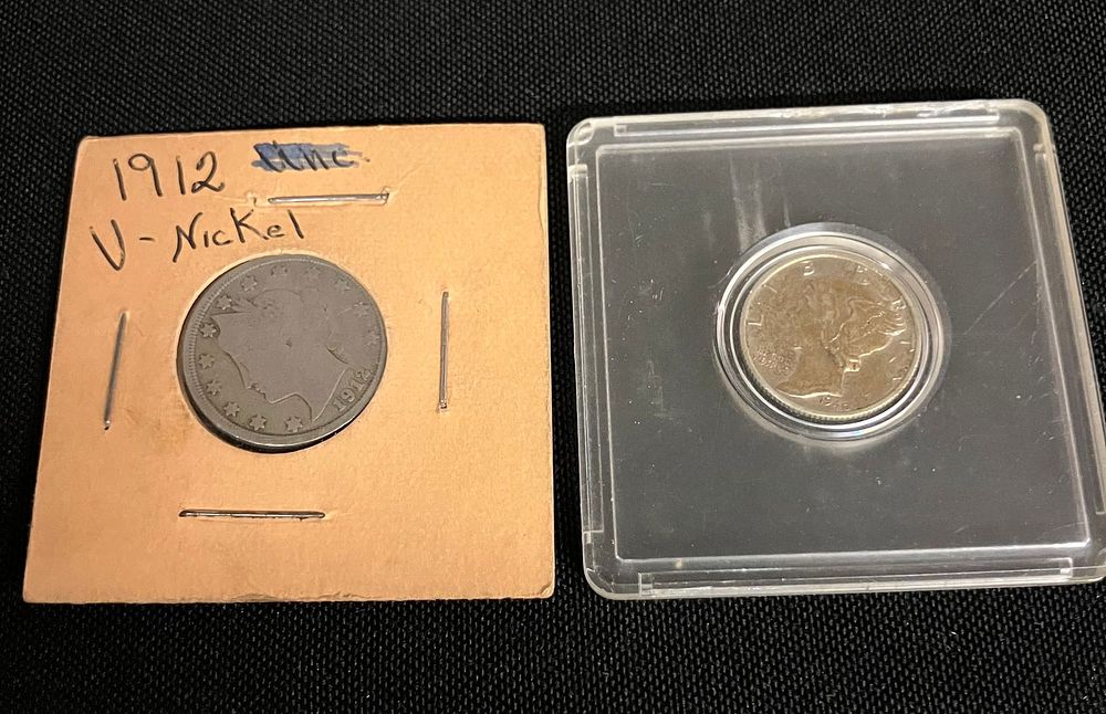 Lot 211: 1912 V Nickel And Silver 1940 Mercury Dime