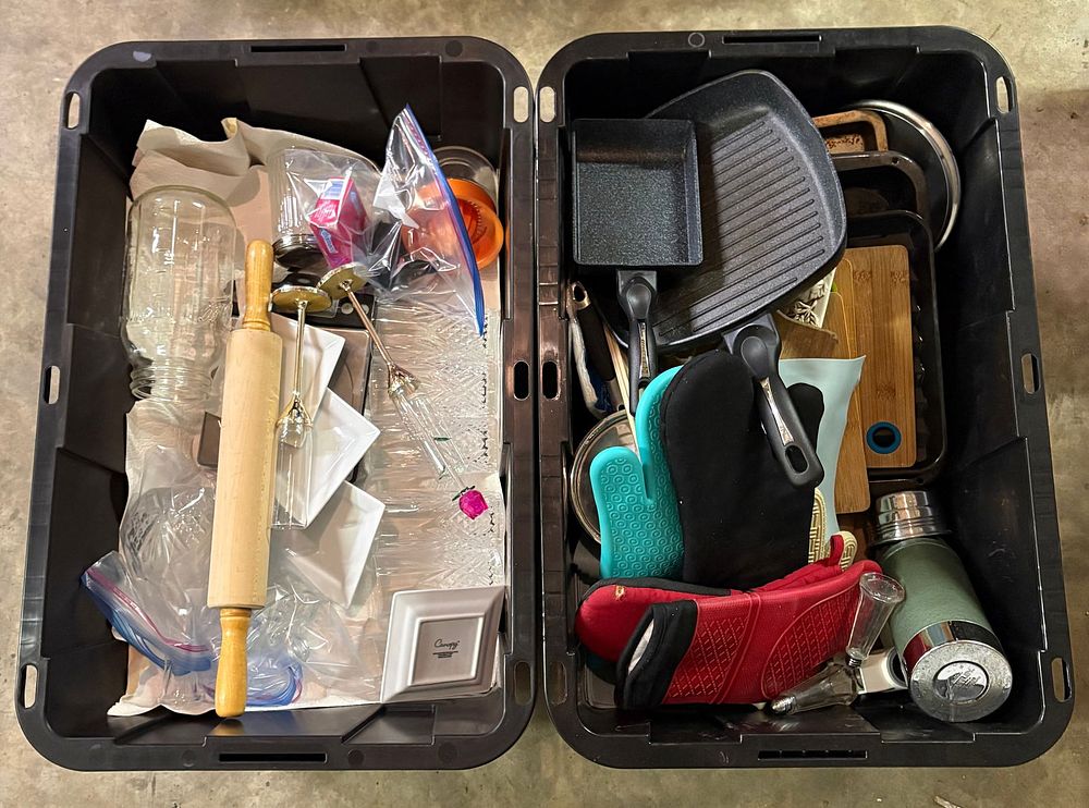 Lot 406: Lot Of Assorted Glassware, Skillets, Thermos, Cutting Boards And Decoration