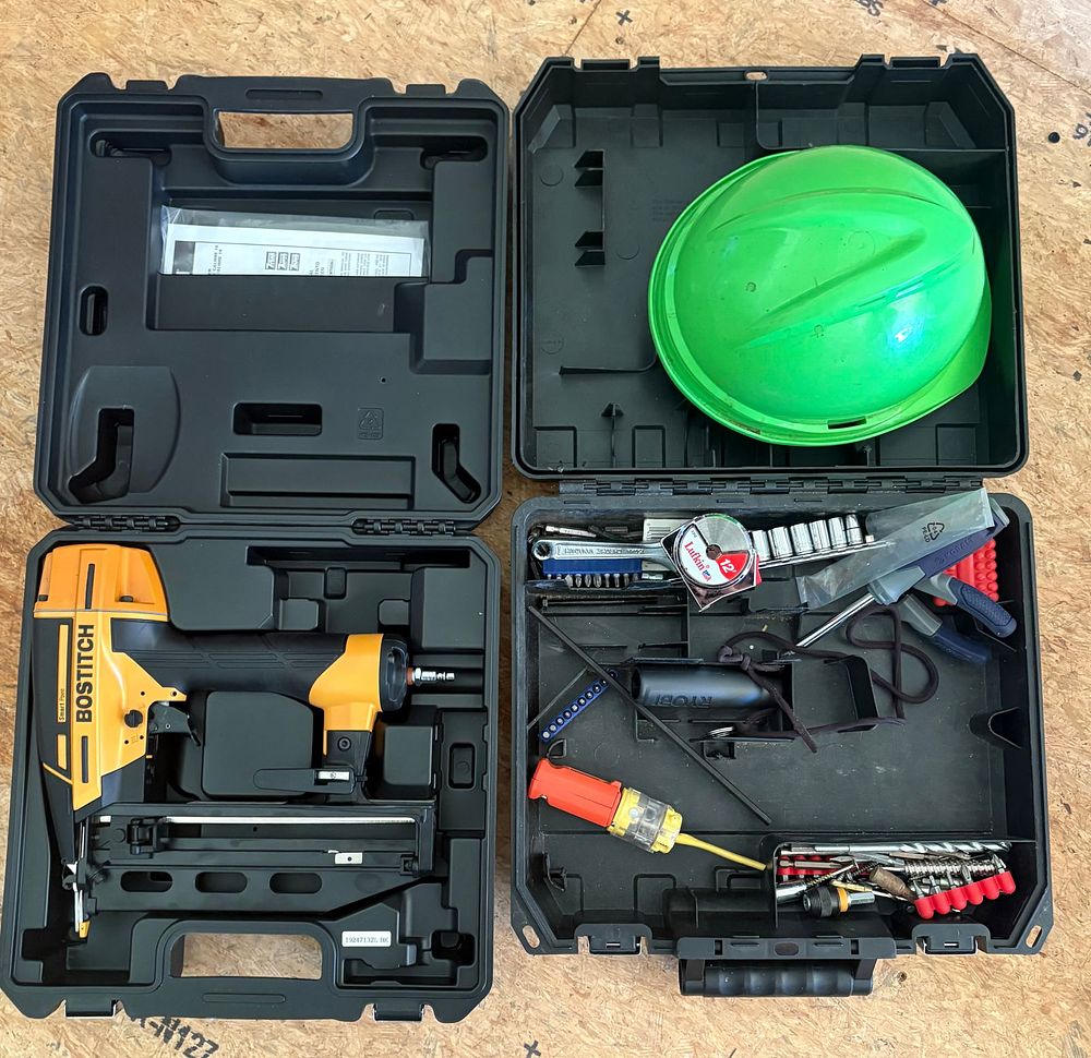 Lot 413: Bostitch BTFP71917 Smart Point 16 GA. Finish Nailer And Assorted Hand Tools