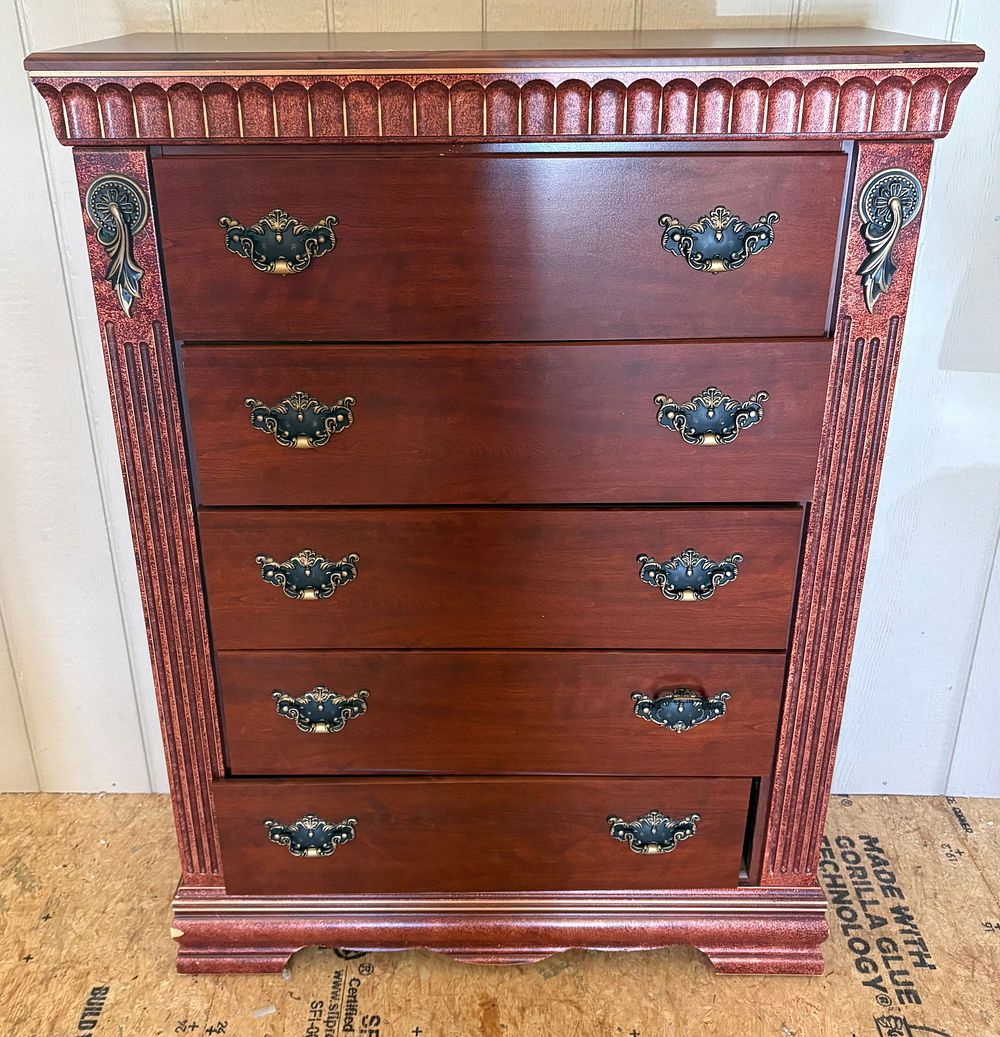 Lot 425: Modern Decorated Chest Of Drawers - As Seen Measuring 16"X38"X50"