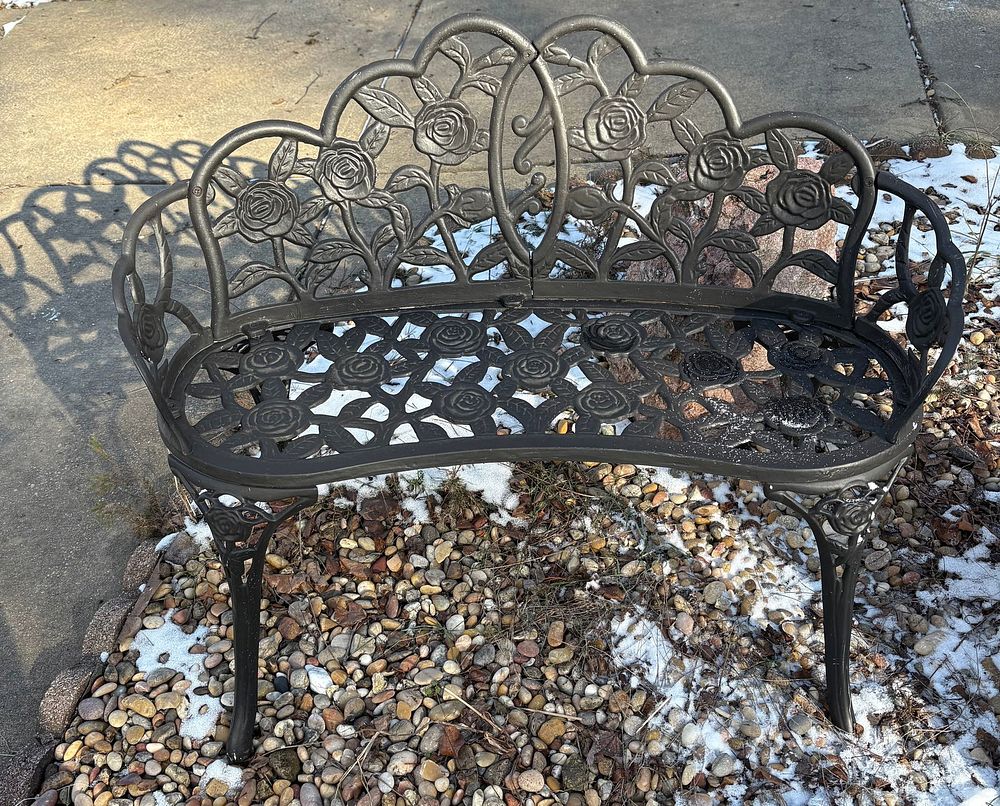 Lot 447: Cast Aluminum Decorated Patio Bench 36"