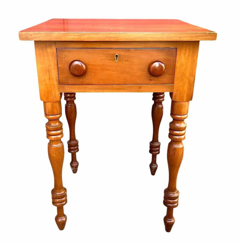 Lot 183: Federal Style One Drawer Cherry Work Table On Tall Turned Legs