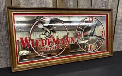 Vintage Wiedemann Beer Mirrored Advertising Wall Clock 22"X11"