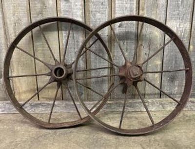 Pair Of Early Iron Wagon Wheels 30"Diameter