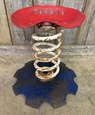 Custom Coil Spring Stool With Tractor Seat And Red, White, Blue Decoration 17"X18"