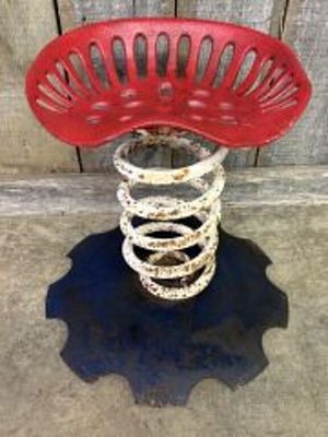 Custom Coil Spring Stool With Tractor Seat And Red, White, Blue Decoration 17"X18"