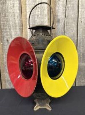 Vintage Adlake Railroad 4-Way Signal Lantern Non-Sweating Lamp; Chicago. 11"X20"