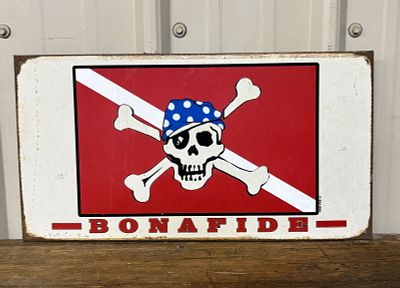 Sea Dog Bonafide Skull - Crossbones Metal Sign 18"X10"