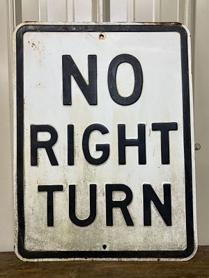 No Right Turn Embossed Metal Sign 18"X24"