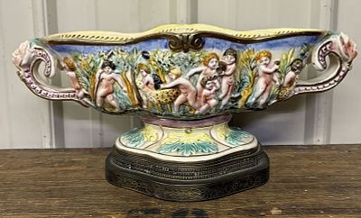Vintage Italian Capodimonte Style Porcelain Highly Decorated-Cherub Themed Centerpiece Bowl