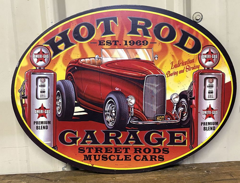 Lot 166: Metal Hot Rods Garage Modern Sign 18"X12"