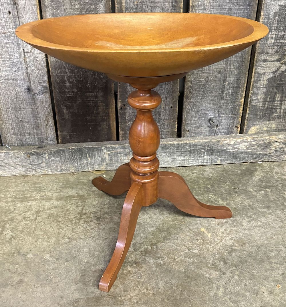 Lot 176: Vintage Maple Primitive Style Dough Bowl On Stand 11"X21"X23"