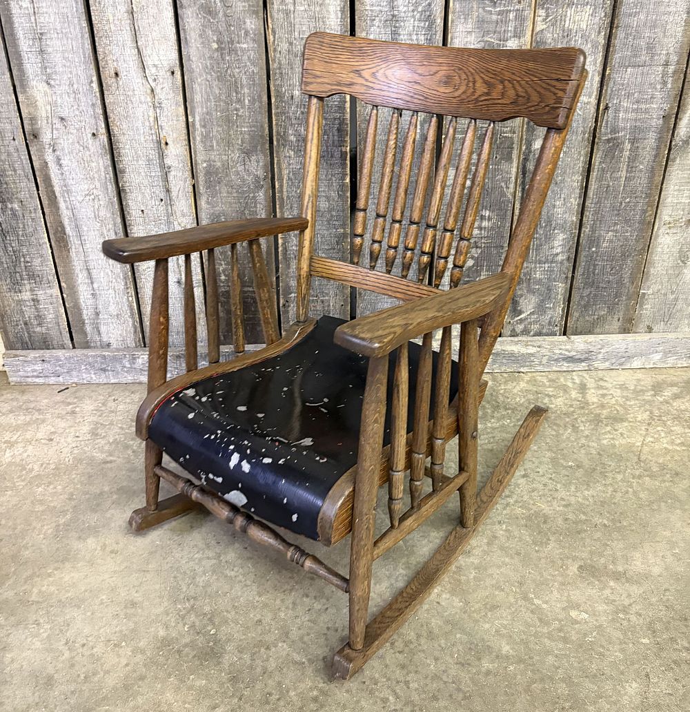 Lot 183: Antique Oak Rocker With Tin Bottom 24"X32"36"