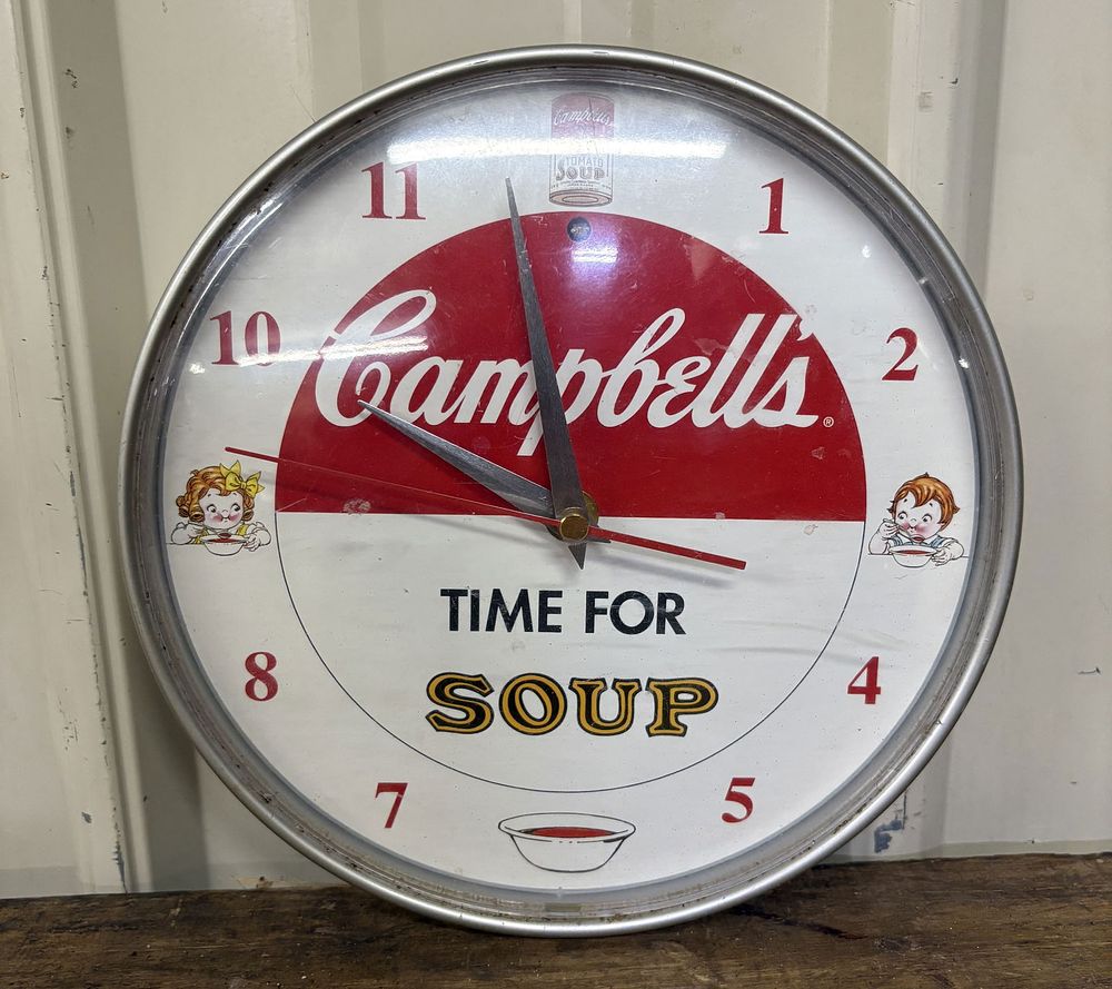 Lot 186: Campbell's Time For Soup Advertising Wall Clock 9"X9"X2"