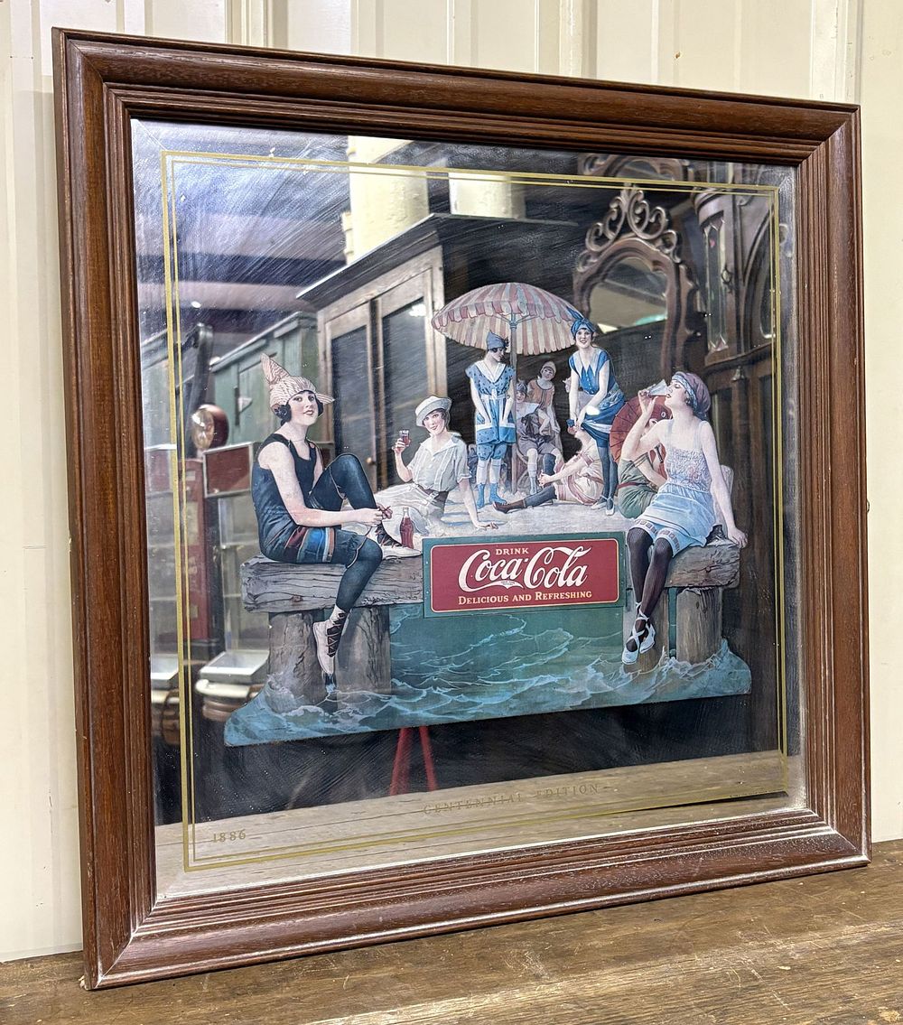 Lot 188: Drink Coca-Cola 1986 Centennial Edition Mirrored Advertisement 23"X23"