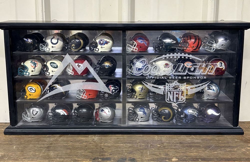 Lot 192: Coors Light NFL Mini Helmet Wall Display 4"X24"X11"