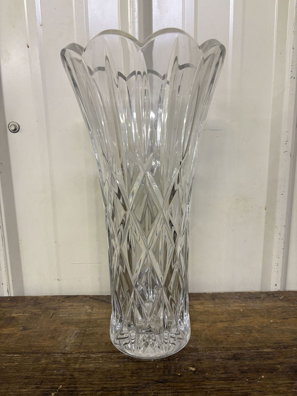 Lot 330: Gorham Full Lead Crystal Cut Glass Lady Anne 7"X7"14" Flower Vase Blown Glass Czech Republic