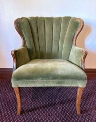 Vintage Channel Back Armchair with Green Velvet Upholstery - 29"x25"x36"