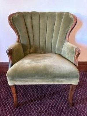 Vintage Channel Back Armchair with Green Velvet Upholstery - 29"x25"x36"