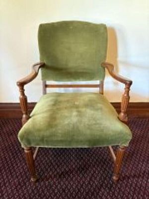 Antique French Louis XIII Style Armchair With Green Velvet Upholstery - 23"x29.5"x37"