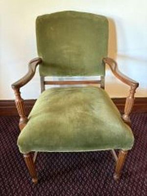 Antique French Louis XIII Style Armchair With Green Velvet Upholstery - 23"x29.5"x37"