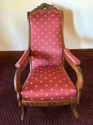 Antique Victorian Rocking Chair With Grape and Grape Leaves Craving, White Stars in Red 