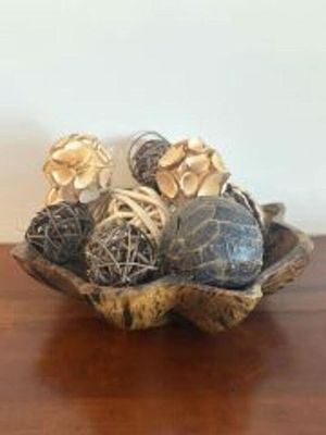 Decorative Wooden Bowl Filled with Natural Material Balls - 8"x6"