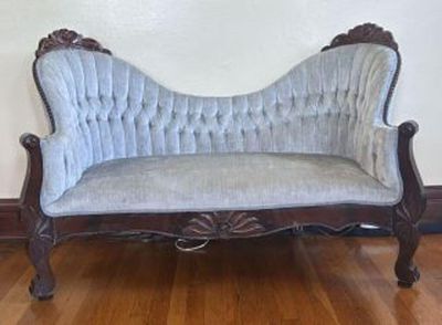Gorgeous Antique Carved Rosewood Style Camel Back Sofa - 51"x25"x36"