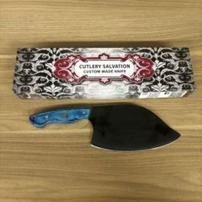 Custom Made Serbian Style Meat Cleaver With Blue Handle And Box 12"