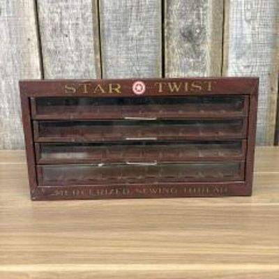 Antique Star Twist Advertising Thread Spool Display Cabinet C. 1920's-30's 14"X16"x9"