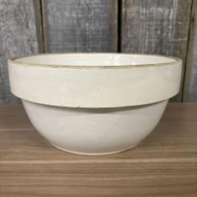 White Stoneware Pottery Mixing Bowl 10"X5"