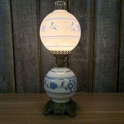Vintage Hand Painted Gone With The Wind Style Lamp With Decorated Brass Base 6"X21"