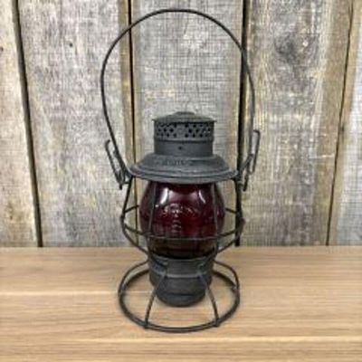 Adlake B-O Railroad Lantern With Red Globe 8"X15"