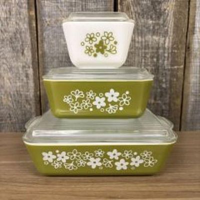 Vintage Pyrex Spring Blossom Refrigerator Dish Set - Mid Century 7"X10"