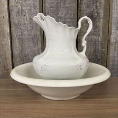 Antique White Porcelain Pitcher - Bowl From C.P. Superior Co. 13"X13"