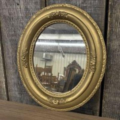 Antique Ornate Gilt Oval Mirror 12"X15"