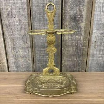 Vintage Brass Fireplace Tool Holder "Alaska" Art Nouveau Style 11"X9"X17"