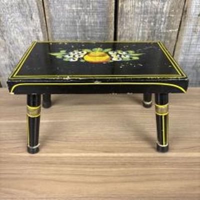 J.S. Ebersol Style Hand Painted Amish Folk Art Footstool 7"X12"X7"