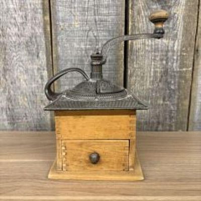 Antique Primitive Hand Coffee Grinder 7"X11"