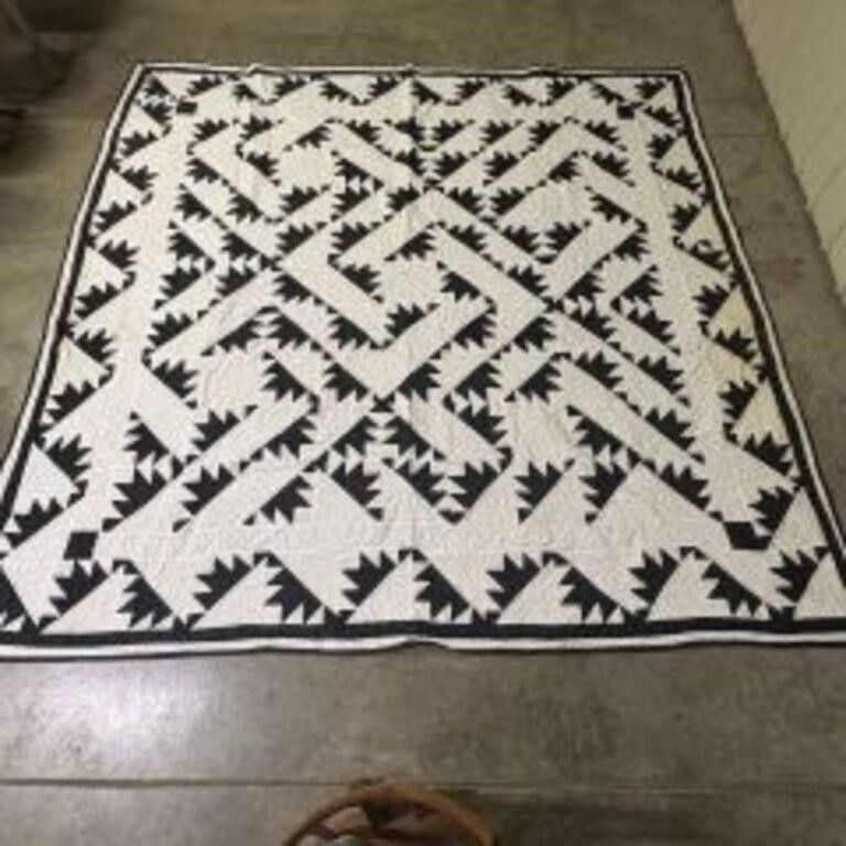 Lot 503: Black and White Quilt in "Cross Flight" Pattern...