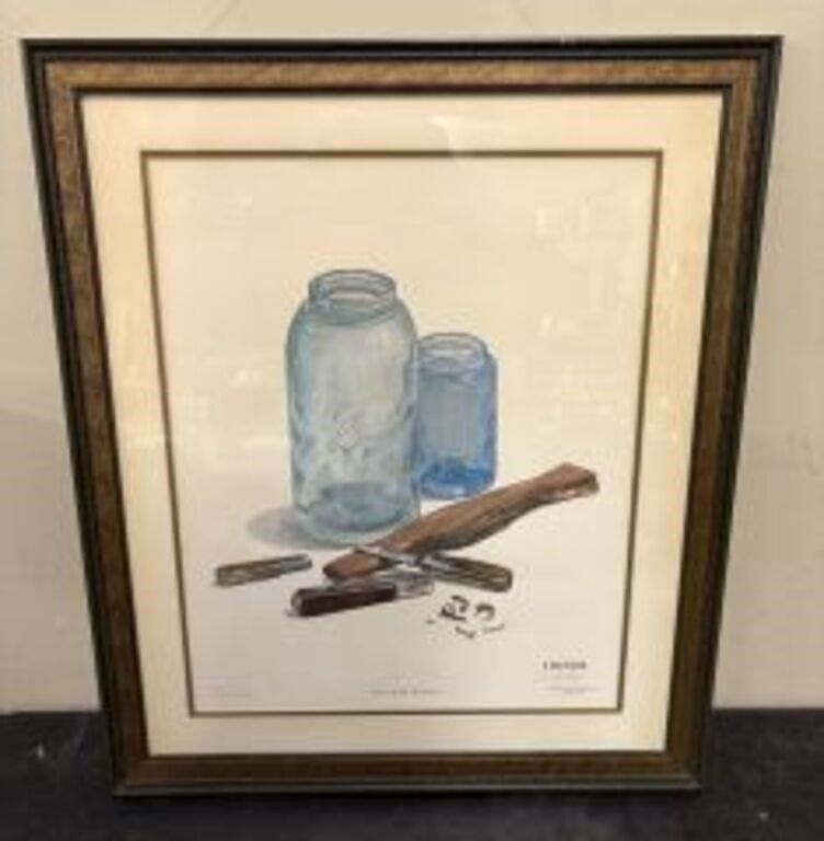 Lot 513: Framed Art Print Titled "Jars and Knives" by...