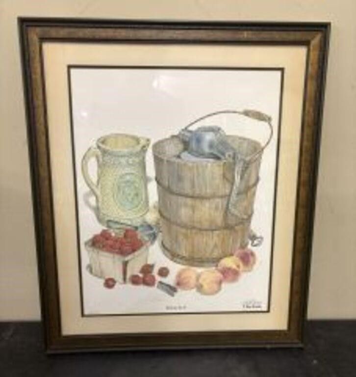 Lot 518: Framed print of a watercolor still life painting...