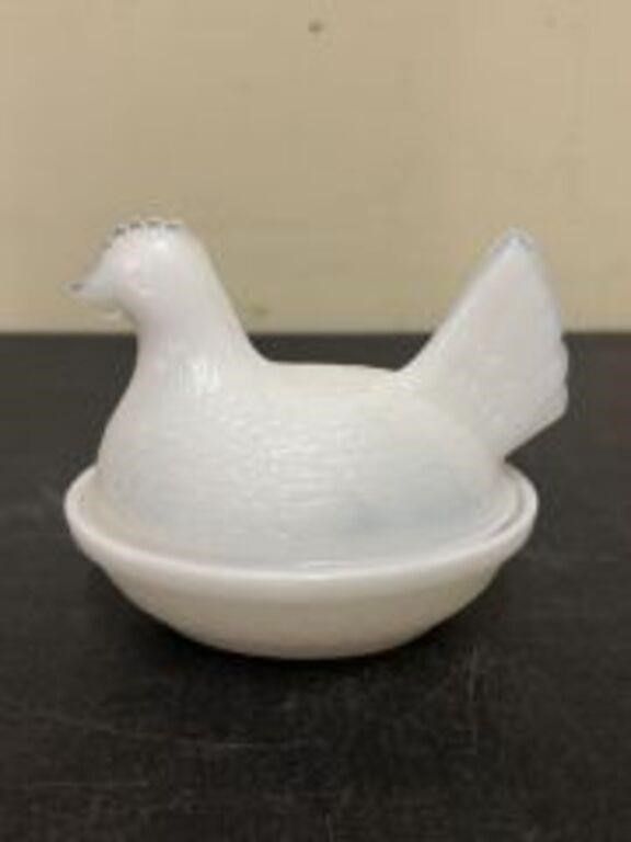 Lot 534: Vintage Milk Glass Hen On Nest Covered Dish...