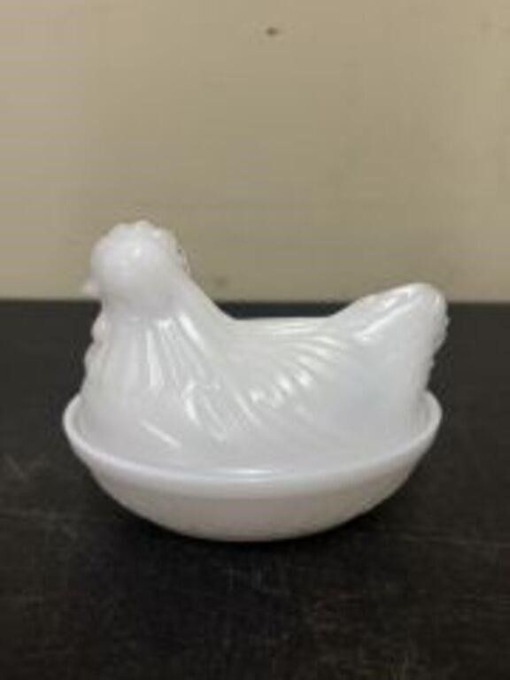 Lot 535: Vintage Milk Glass Hen On Nest Covered Dish...