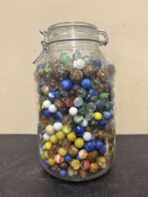 Lot 541: Large Jar Of Collectible Old Glass Marbles 6"X10"